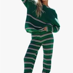 Green Striped Sweater and Pants Set